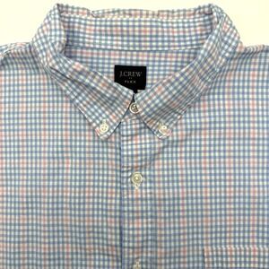 J. Crew Flex Men's Short Sleeve Blue Check XXL 2XL Button Down Casual Business